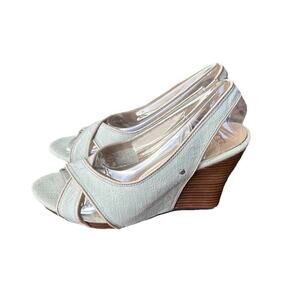 Ugg Hazel Cream Denim Slingback Wedge Heel Size 7 Women’s Peep Toe